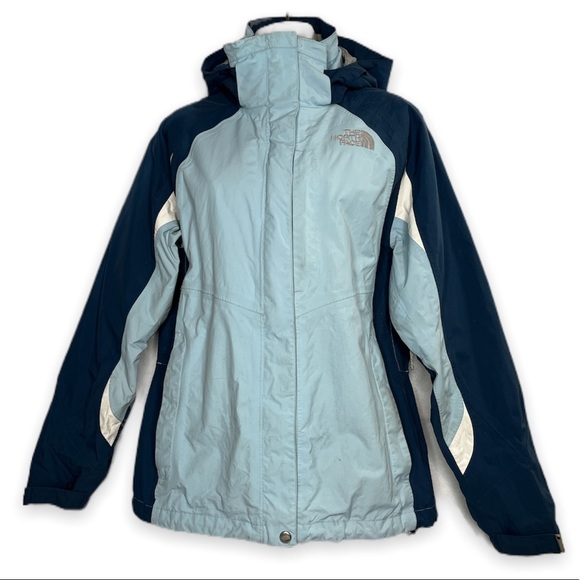 The North Face Hyvent Womens Triclimate Winter Jacket Blue Zip Detachable Hoodie - Picture 1 of 17